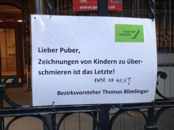 Protest des Bezirksvorstehers Thomas Blimlinger gegen die Kindergarten-Tags von S.&nbsp;