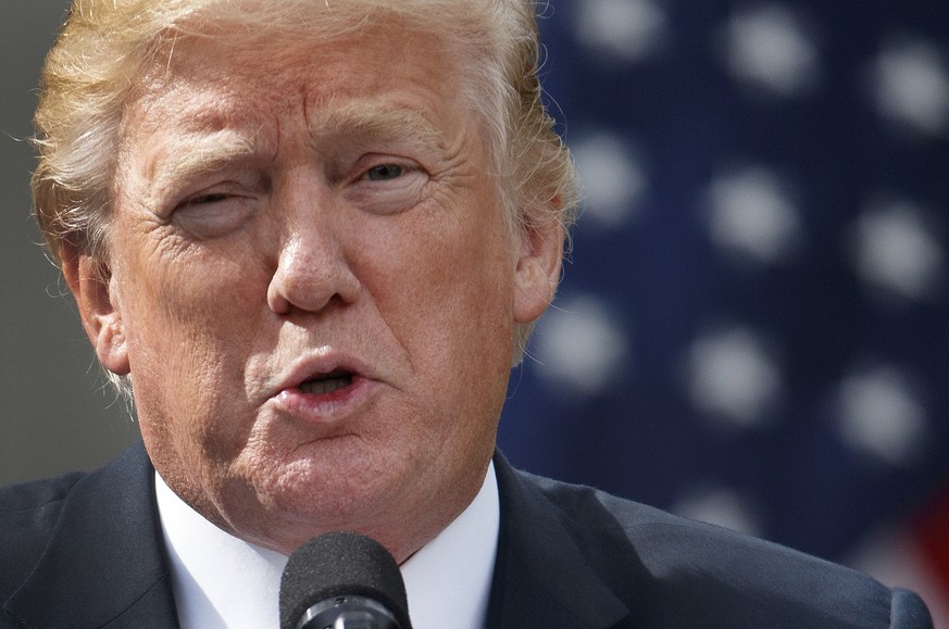 FILE - In this Monday, Oct. 23, 2017 file photo, President Donald Trump speaks during a joint statement with Singapore&#039;s Prime Minister Lee Hsien Loong in the Rose Garden of the White House in Wa ...