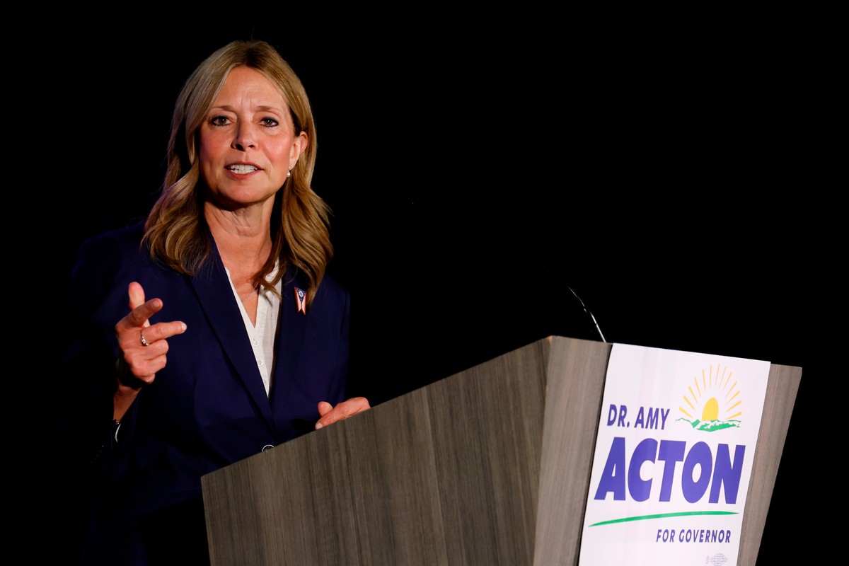 FILE - Democratic gubernatorial candidate Dr. Amy Acton speaks at a primary election night campaign event after winning the party's nomination for governor on May 5, 2026, in Columbus, Ohio. (AP  ...