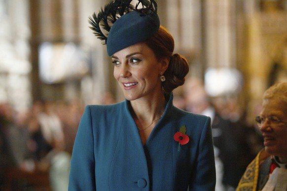 FILE - Britain's Kate, Duchess of Cambridge attends the Anzac Day Service of Commemoration and Thanksgiving at Westminster Abbey, in London, on April 25, 2019. Anzac Day is commemorated in…