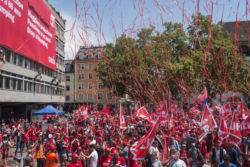 Unia-Demonstration gegen Lohndumping im Juli 2015.