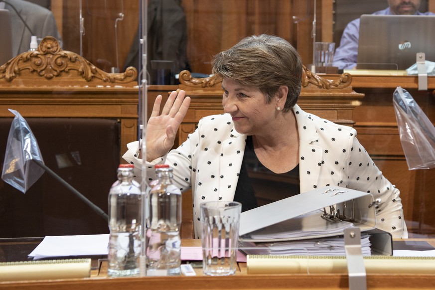 Bundesraetin Viola Amherd spricht im Staenderat an der Herbstsession der Eidgenoessischen Raete, am Dienstag, 15. September 2020, in Bern. (KEYSTONE/Peter Schneider)