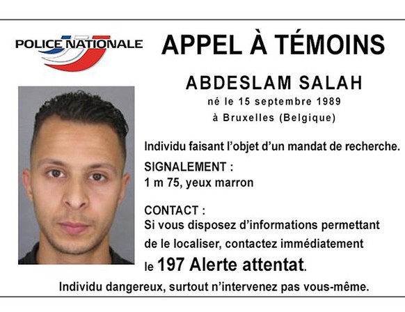A Handout picture shows Belgian-born Abdeslam Salah seen on a call for witnesses notice released by the French Police Nationale information services on their twitter account on November 15, 2015. Belg ...