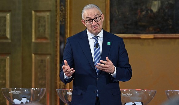 epa09708233 Ahmed Aboutaleb, the mayor of the Dutch city of Rotterdam, speaks during a handover ceremony with Stefano Lo Russo (unseen), the mayor of Turin, in Turin, 25 January 2022. After the Italia ...