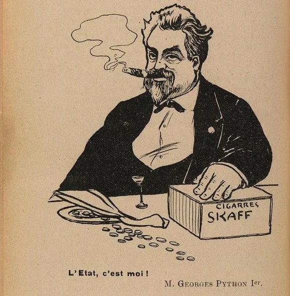Karikatur von Staatsrat Georges Python, erschienen im Almanach de Chalamala pour 1911.
