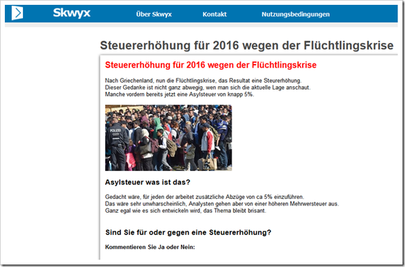 Im Internet kursiert das Gerücht, dass es im Jahre 2016 eine Steuererhöhung wegen der Flüchtlingskrise gäbe.&nbsp;Mehr Infos.