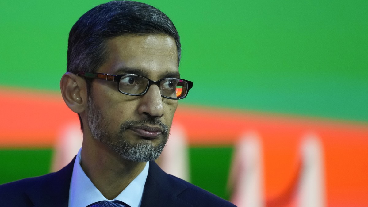 Google CEO Sundar Pichai speaks during Google for India 2022 event in New Delhi, Monday, Dec. 19, 2022. The annual event kicked off with company executives announcing various new products, projects an ...
