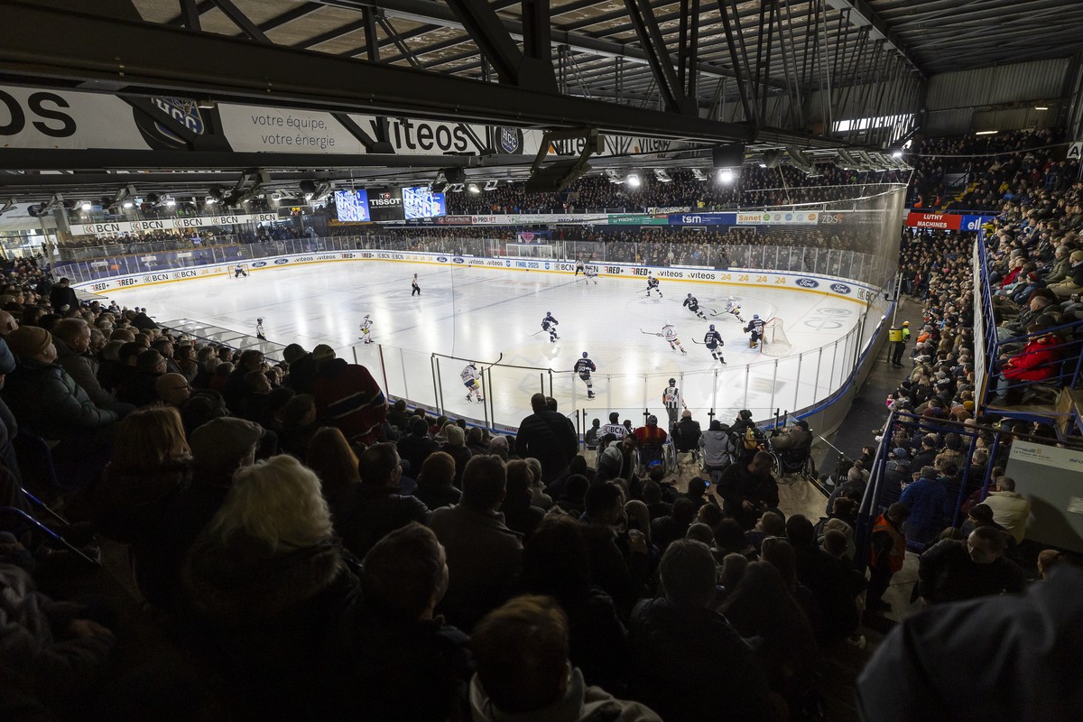 Image d'ambiance, lors de la finale de National Cup Men 2024/2025 de hockey sur glace entre le HC La Chaux-de-Fonds, HCC, et le GCK Lions, ce dimanche, 2 fevrier 2025 a la patinoire des Melezes a ...