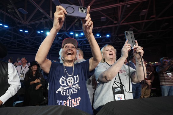 Supporters cheer for former President Donald Trump before he speaks at the National Rifle Association Convention, Saturday, May 18, 2024, in Dallas. (AP Photo/LM Otero)
Donald Trump