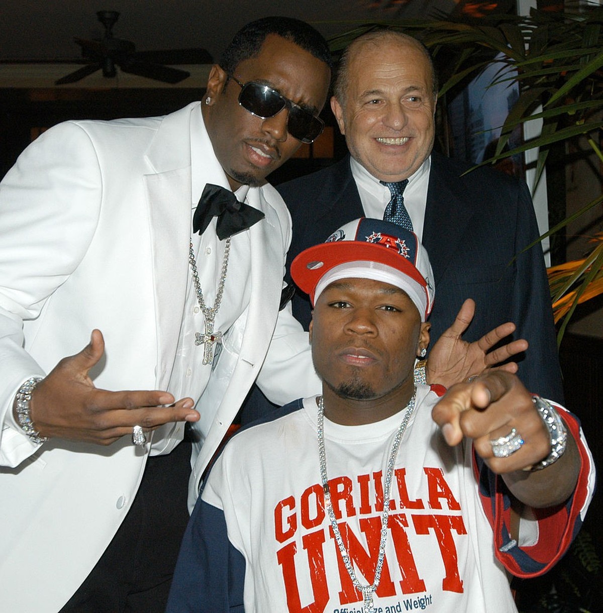 P Diddy, 50 Cent, Doug Morris during Universal Music Group's Grammy Reception at The Palm Restaurant in Los Angeles, California, United States. (Photo by Denise Truscello/WireImage for Universal  ...