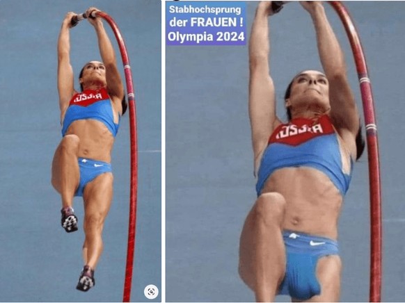Das Foto der Stabhochspringerin Jelena Issinbajewa aus 2013 (links) wurde nachträglich bearbeitet (rechts)