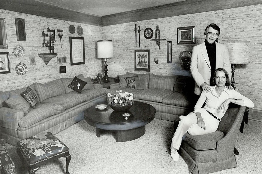 CANADA - JANUARY 01, 1981: Miniature gallery: Travel lovers Catherine and Bill McVean keep mementoes of their trips on display throughout their Oakville bungalow; especially in basement-level living r ...