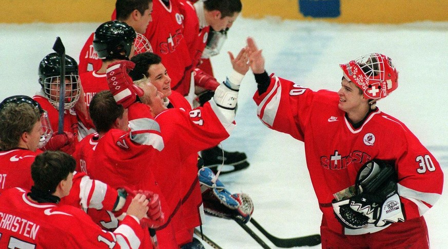 Aebischer an der U20-WM 1998, an der er die Schweiz zu einer sensationellen Bronzemedaille hexte.