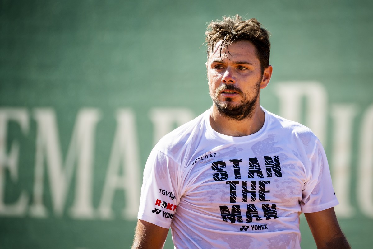 Le joueur de tennis suisse Stanislas "Stan" Wawrinka reagit a l'occasion d'un entrainement au Tennis Club Nyon le vendredi 7 aout 2020 a Nyon. (KEYSTONE/Jean-Christophe Bott)