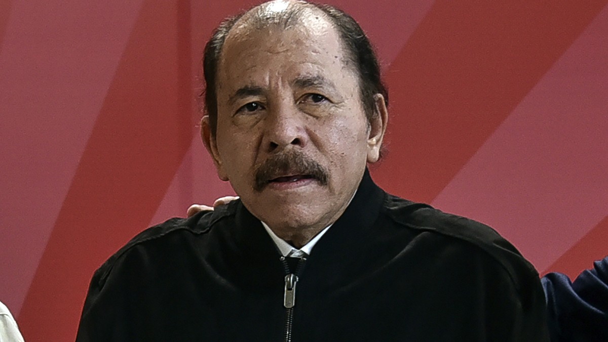 FILE - Nicaragua's President Daniel Ortega poses for a photo during the ALBA Summit at the Palace of the Revolution in Havana, Cuba, Dec. 14, 2021. (Adalberto Roque, Pool Photo via AP, File)