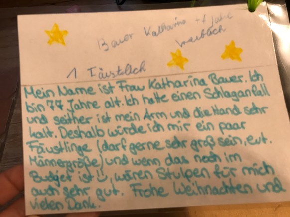 Wunschzettel von alten Leuten, Altersheimbewohnern