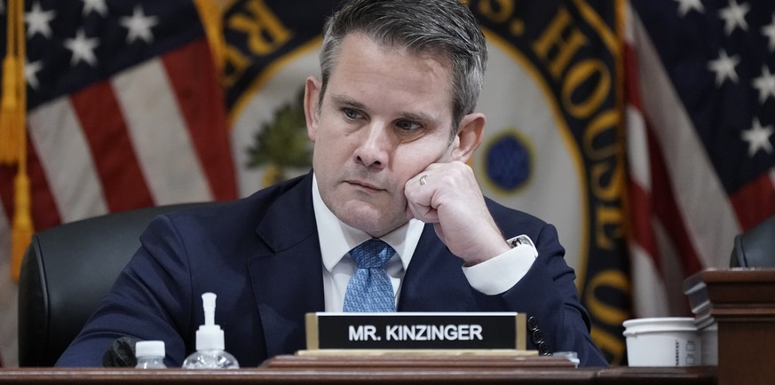 Rep. Adam Kinzinger, R-Ill., listens as the House select committee investigating the Jan. 6 attack on the U.S. Capitol holds a hearing at the Capitol in Washington, Thursday, July 21, 2022. (AP Photo/ ...