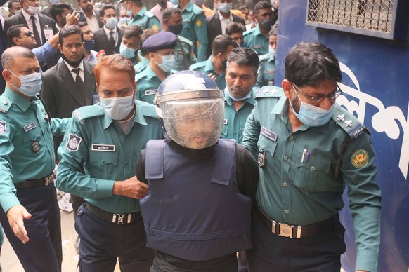 February 16, 2021, Dhaka, Bangladesh: The accused murderer of Blogger Avijit Roy is taken to court for the verdict in Dhaka. The writer-blogger was brutally hacked to death near the Dhaka University c ...