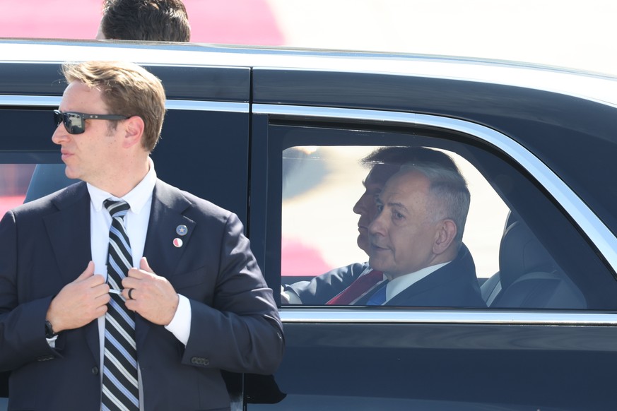 epa12449901 US President Donald Trump and Israeli Prime Minister Benjamin Netanyahu leave Ben Gurion Airport in Tel Aviv, Israel, 13 October 2025. According to a parliament spokesperson for the Israel ...