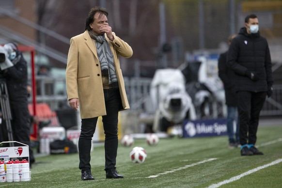 Christian Constantin, President of FC Sion, reacts, during the Super League soccer match of Swiss Championship between FC Sion and FC Servette, at the Stade de Tourbillon stadium, in Sion, Switzerland ...