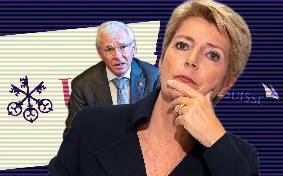 Karine Keller-Sutter, conseillère fédérale, et Erich Ettlin président de la Commission de l'économie et des redevances du Conseil des Etats ont présenté la stratégie AT1.
