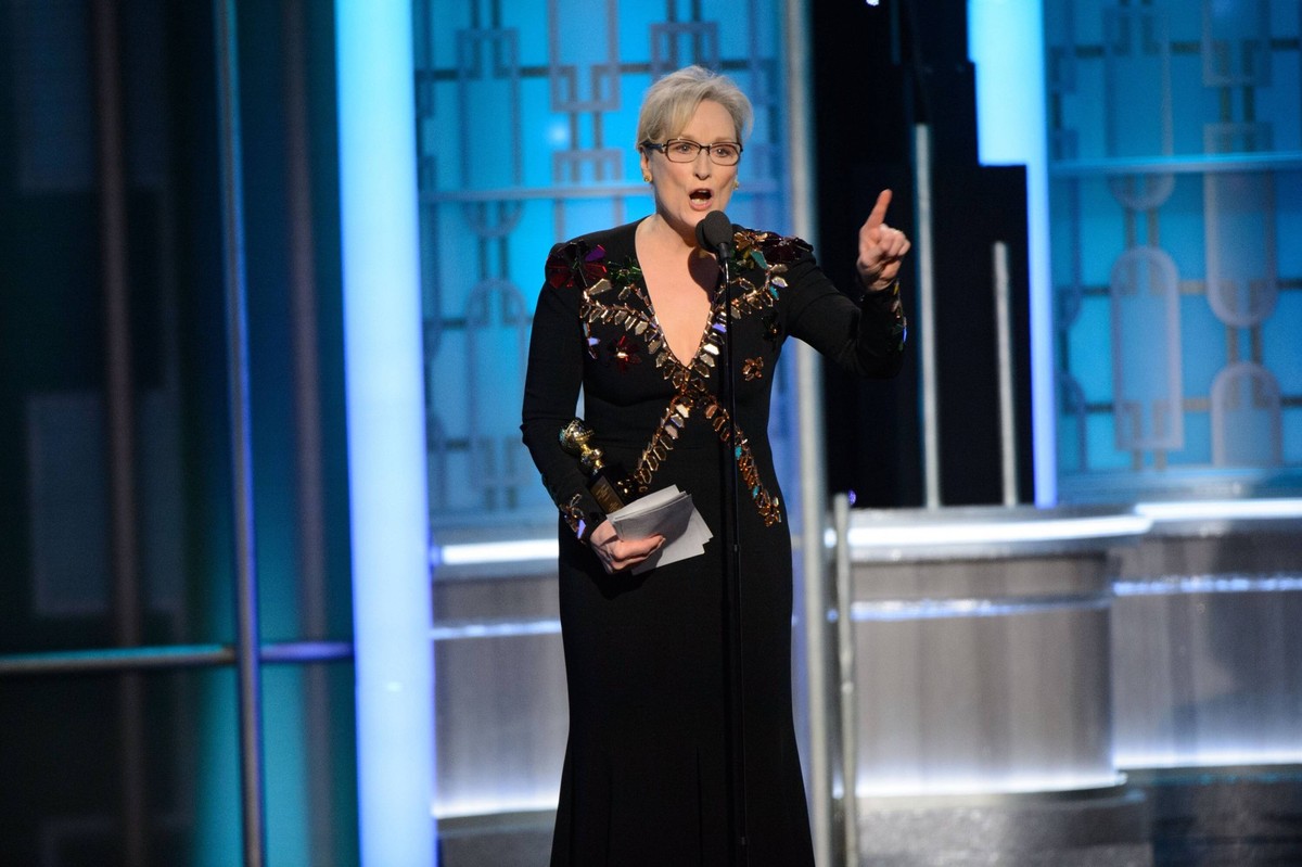 Golden Globes - Meryl Streeps Rede Jan 8, 2017 - Beverly Hills, California, U.S - MERYL STREEP accepts the Cecil B. DeMille Award for his outstanding contribution to the entertainment field� at the 74 ...