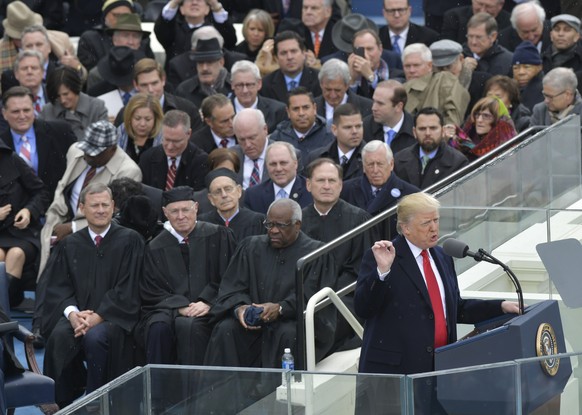 President Donald Trump delivers his inaugural address after being sworn in as the 45th president of the United States during the 58th Presidential Inauguration at the U.S. Capitol in Washington, Frida ...