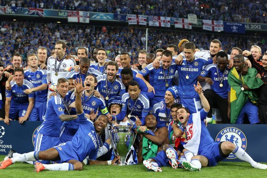 2012 Champions League Final Chelsea Training, MUNICH, GERMANY May 19 2012. Chelsea with the trophy after winning the 2012 UEFA Champions League Final at the Allianz Arena Munich contested by Chelsea a ...