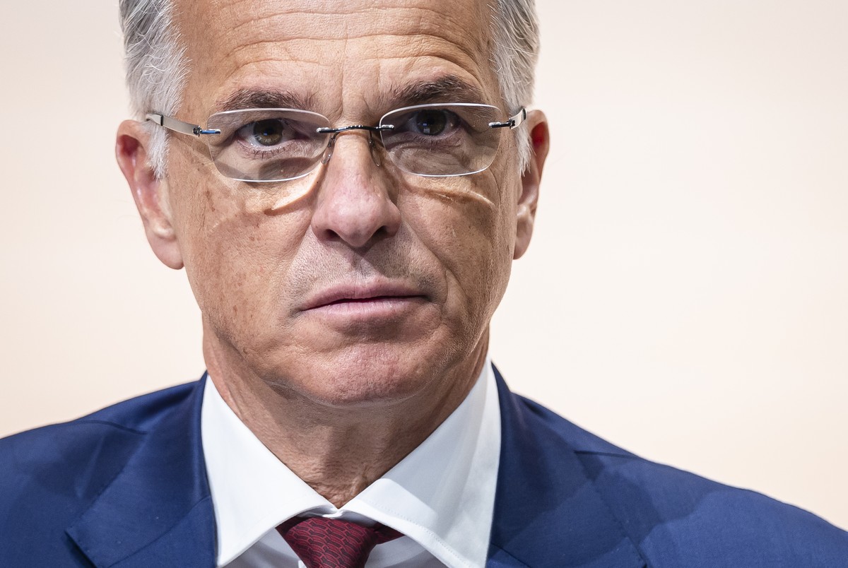 Newly appointed Group Chief Executive Officer of Swiss Bank UBS Sergio P. Ermotti attends news conference in Zurich, Switzerland on Wednesday, March 29, 2023. (KEYSTONE/Michael Buholzer)