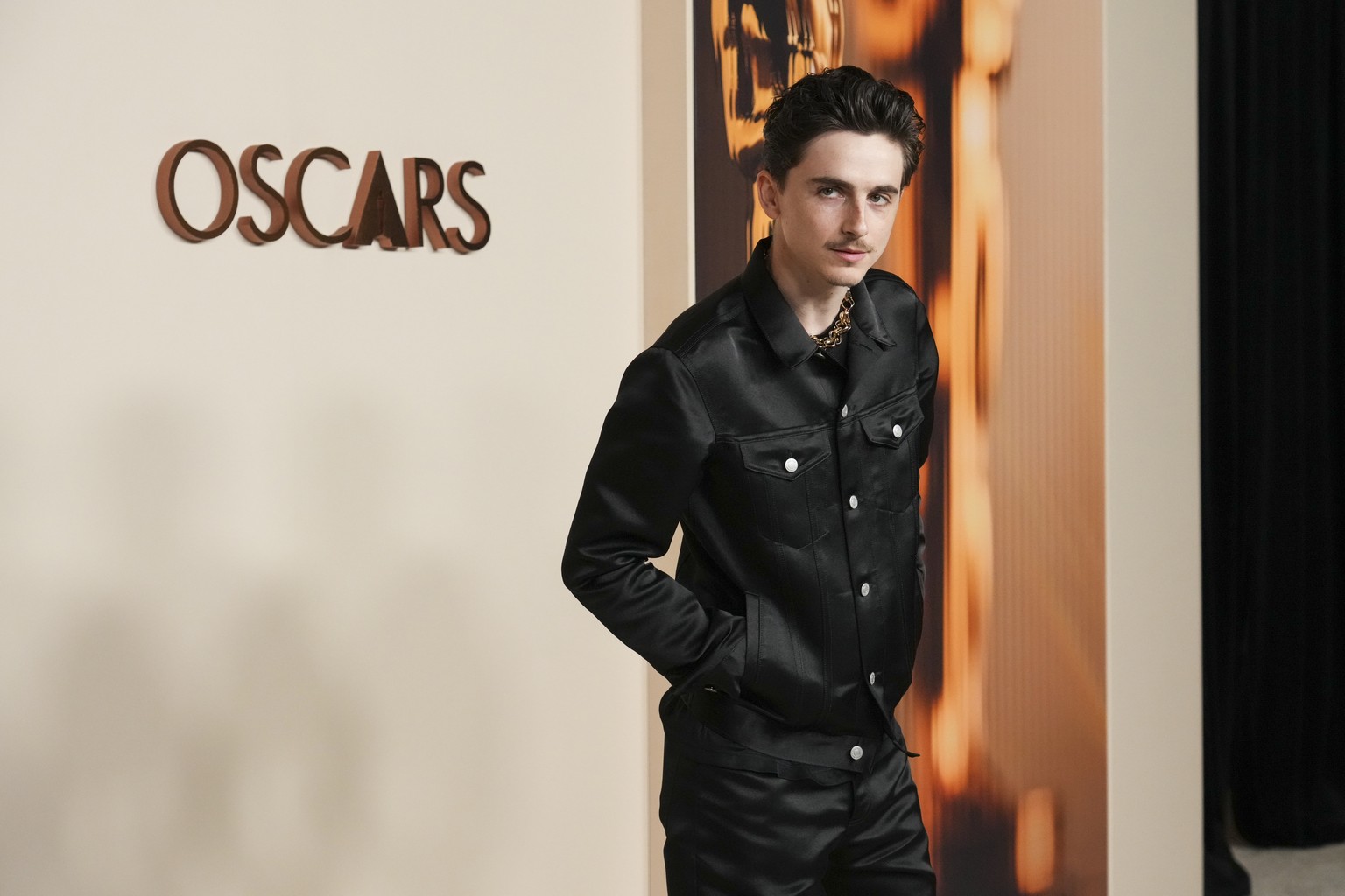 Timothee Chalamet arrives at the Oscars Nominees Dinner on Tuesday, Feb. 25, 2025, at the Academy Museum of Motion Pictures in Los Angeles. (Photo by Jordan Strauss/Invision/AP)
Timothee Chalamet