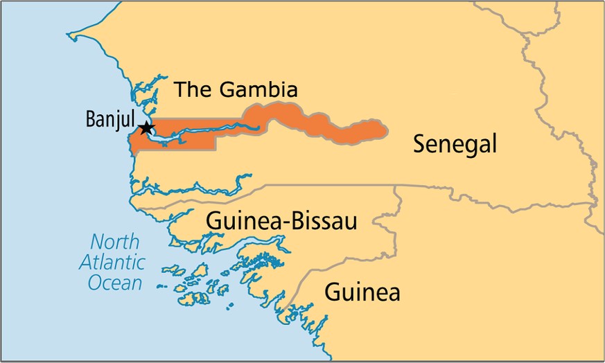 Kreative Grenzziehung: Der Staat Gambia schlängelt sich dem gleichnamigen Fluss entlang.&nbsp;