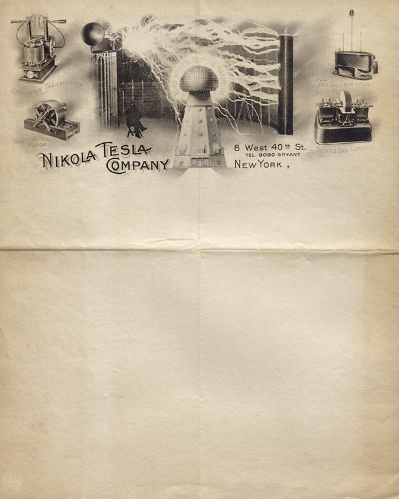 1900s
Nikola Tesla, the brilliant inventor whose experiments electrified the world, had a flair for the dramatic—so it's fitting that the letterhead for his company, founded in 1895, should be eq ...