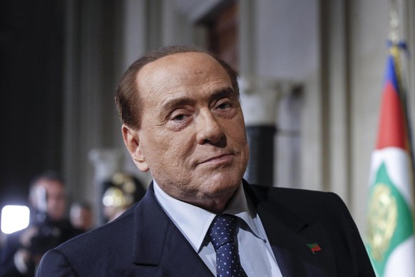 epa06664660 Leader of Forza Italia party, Silvio Berlusconi, addresses the media after a meeting with Italian President Mattarella for a second round of formal political consultations following the ge ...