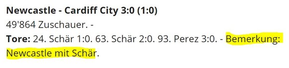 Fabian Schär trifft für Newcastle doppelt (einmal nach Solo über den halben Platz)
Oh, danke für die Info ;)