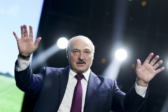 FILE - In this Sept. 17, 2020, file photo, Belarusian President Alexander Lukashenko gestures as he addresses a women&#039;s forum in Minsk, Belarus. When Lukashenko became president in 1994, Belarus  ...