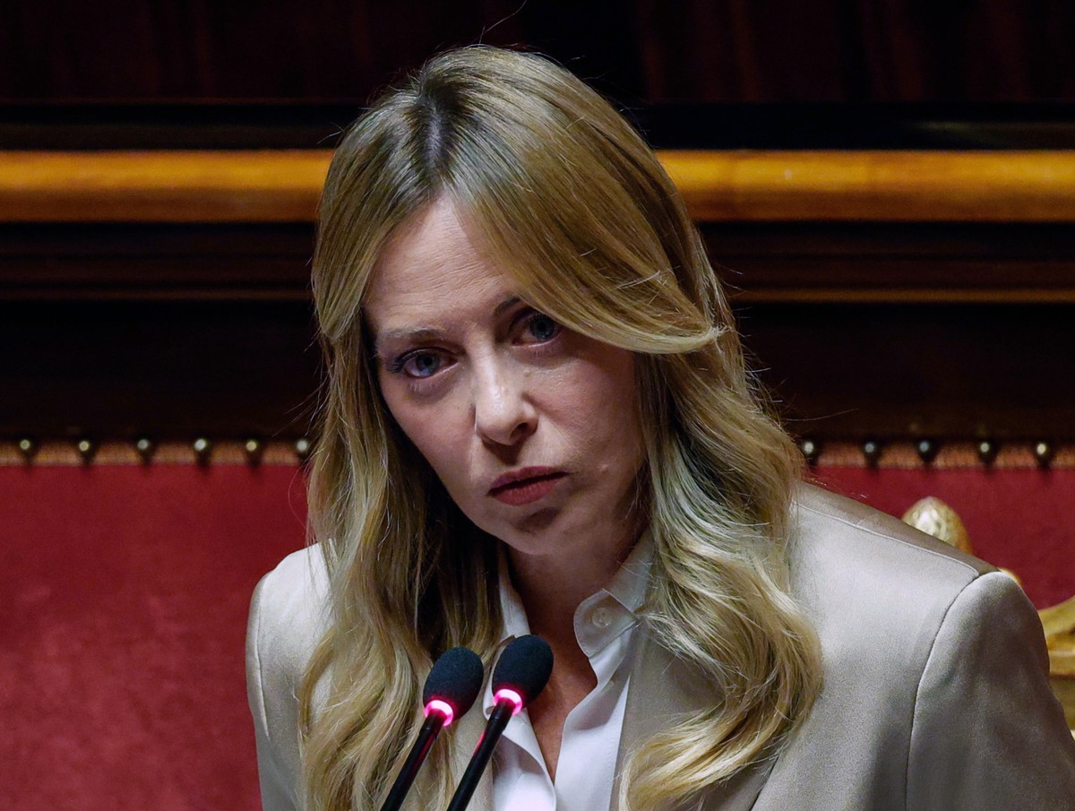 epa13302553 Italian Prime Minister Giorgia Meloni delivers a statement during a parliamentary session at the Senate in Rome, Italy, 14 October 2026. Meloni addressed lawmakers to outline Italy's  ...