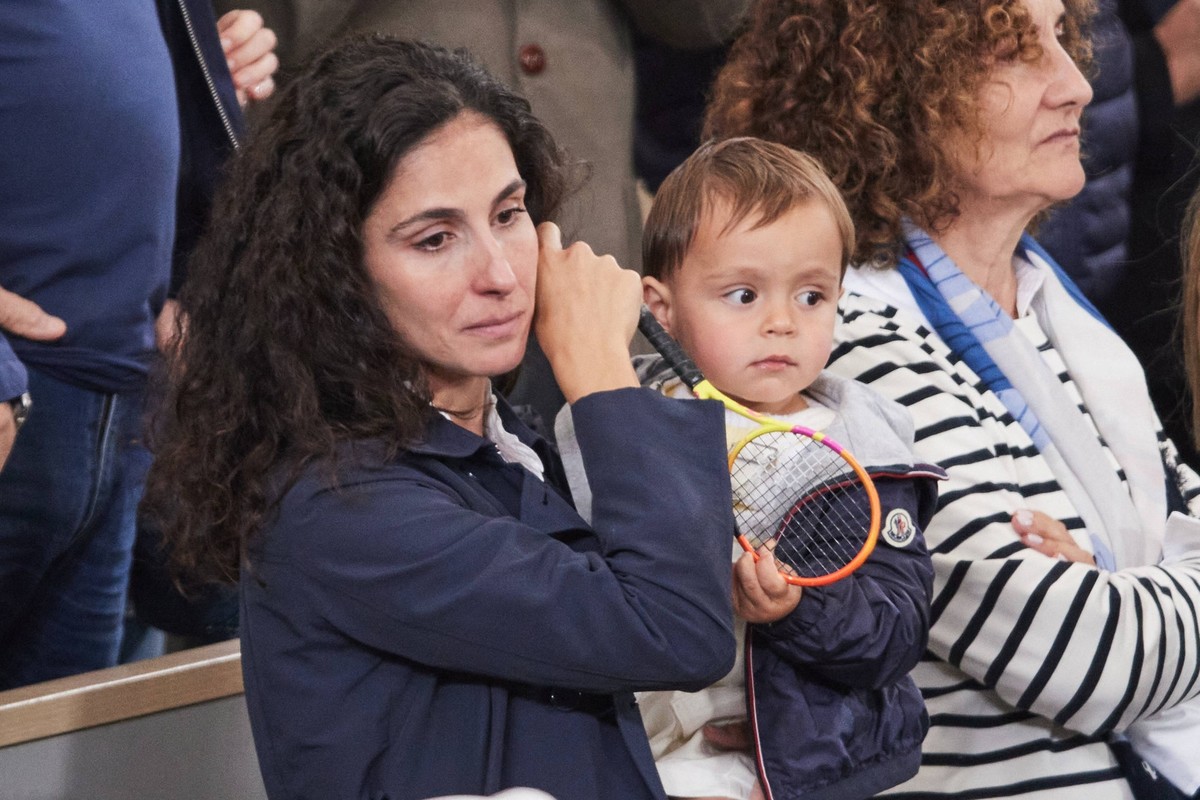 Rafael Nadal Rafas family in the stands for the first round of the French Open tennis tournament at Roland Garros 2024 � Paris Xisca Perello wife of Rafael Nadal and son Rafael Junior Rafael Nadal Raf ...