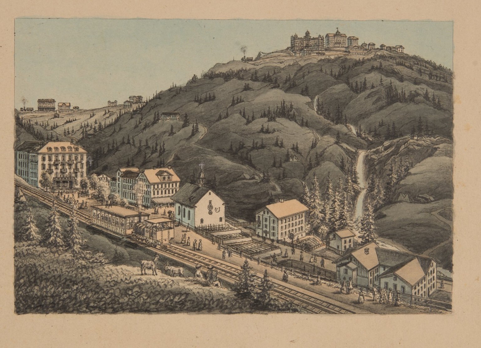 Druckgrafik, Ortsansicht Rigi Klösterli, 19. Jahrhundert.