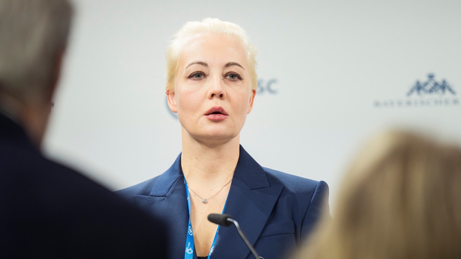 epa11158458 A handout photo made available by the Munich Security Conference shows Yulia Navalnaya, wife of late Russian opposition leader Alexei Navalny, attending the 60th Munich Security Conference ...