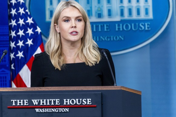 epa12186035 White House Press Secretary Karoline Leavitt delivers remarks during the daily press briefing at the White House in Washington, DC, USA, 19 June 2025. Leavitt relayed that President Trump  ...