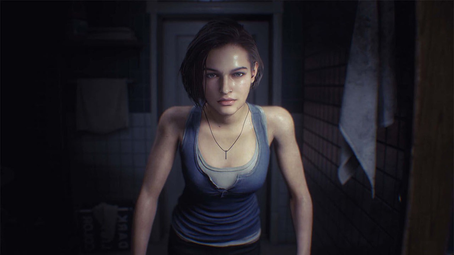 Jill Valentine beginnt ihre stressige Reise im Badezimmer.