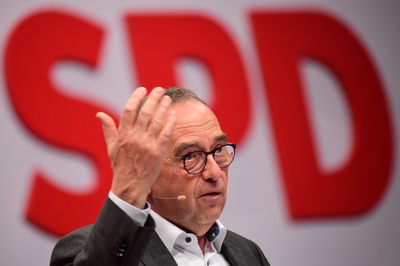 epa08048685 Designated Social Democratic Party (SPD) co-chairman Norbert Walter-Borjans speaks during the SPD Party Convention at CityCube in Berlin, Germany, 06 December 2019. SPD party members will  ...