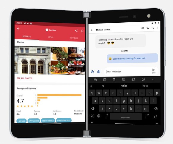 Das Surface Duo ist dafür ausgelegt, zwei Apps nebeneinander im Blick zu haben.