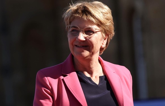 epa11485128 Swiss Federal President Viola Amherd arrives to attend the European Political Community (EPC) meeting at Blenheim Palace, in Woodstock, Oxfordshire, Britain, 18 July 2024. The British Prim ...