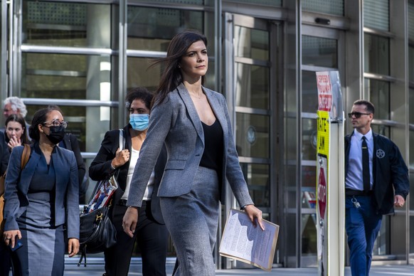 U.S. Attorney Jacquelyn Kasulis gets ready to speak to the press on the guilty verdict of R. Kelly at the Brooklyn Federal Court House on Monday, Sept. 27, 2021, in New York. (AP Photo/Brittainy Newma ...