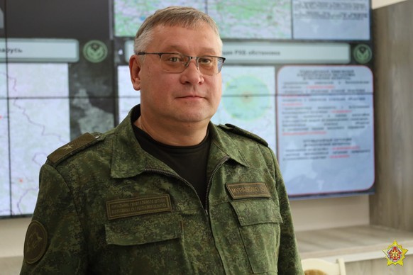 In this photo taken from video distributed by Belarusian Defense Ministry Press Service on Wednesday, Sept. 10, 2025, Chief of the General Staff of the Belarus&#039; Armed Forces Maj. Gen. Pavel Murav ...