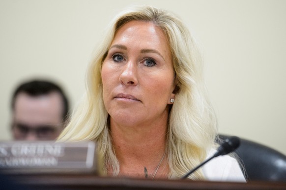 FILE - Rep. Marjorie Taylor-Greene, R-Ga., presides over a House Committee hearing on Capitol Hill, Feb. 12, 2025, in Washington. (AP Photo/Rod Lamkey, Jr., File)
Marjorie Taylor-Greene