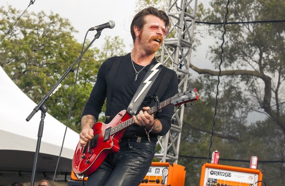 FILE - In this Sept. 11, 2015 file photo, Jesse Hughes of Eagles of Death Metal performs at Riot Fest &amp; Carnival in Douglas Park in Chicago. Hughes was scheduled to perform, Friday, Nov. 13, 2015, ...
