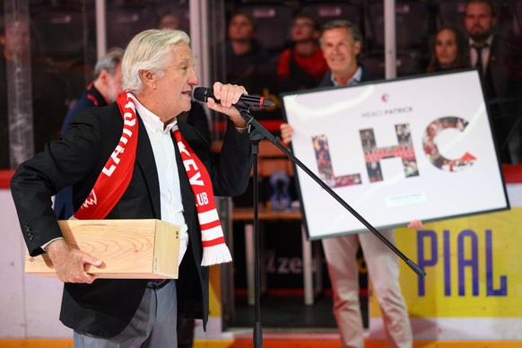 Patrick de Preux, l&#039;ancien president du Lausanne Hockey Club, parle avant le match du championnat suisse de hockey sur glace de National League entre Lausanne HC, LHC, et HC Lugano, HCL, ce samed ...