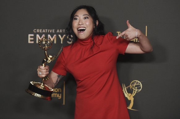 Awkwafina poses with the award for outstanding television movie for &quot;Quiz Lady&quot; on night two of the Creative Arts Emmy Awards on Sunday, Sept. 8, 2024, in Los Angeles. (Photo by Richard Shot ...
